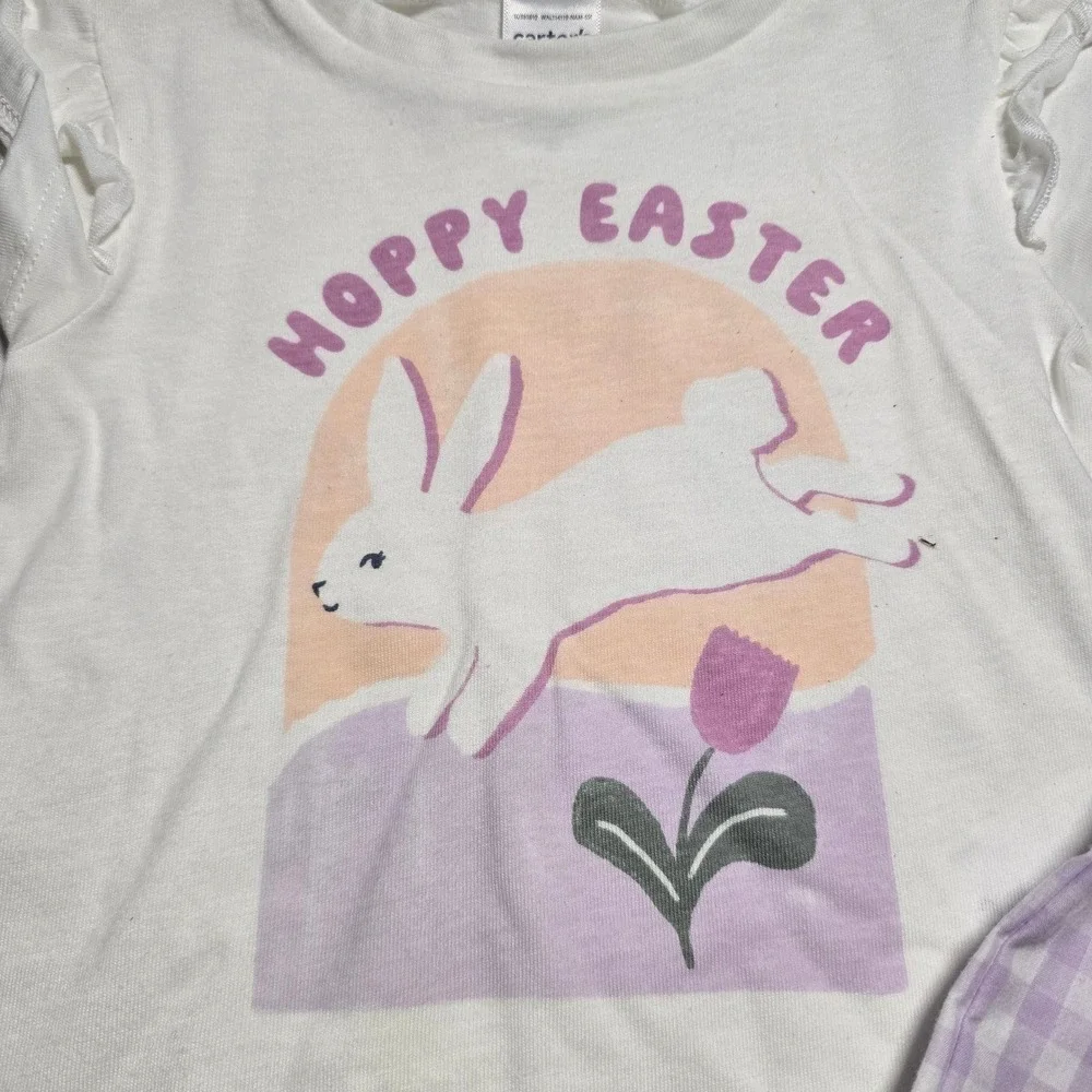 Carters Baby Girls 6-9m Easter Bunny Shirt Gingham Shorts Set White Purple Nwt
